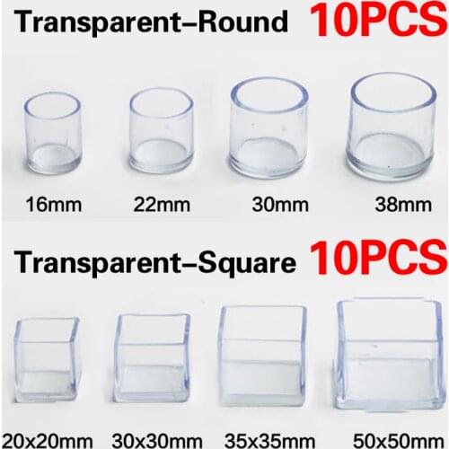 10Pcs/lot PVC Chair Table Leg Floor Protector Foot Cover Transparent Black Non-slip Furniture Floor Protector Pads Round Square