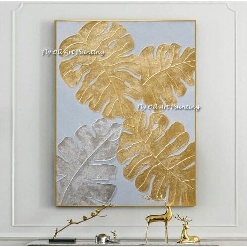 100% Handmade abstract painting Scandinavian marble Gold FoilLeaf of curvature wall art canvas painting living room decoration