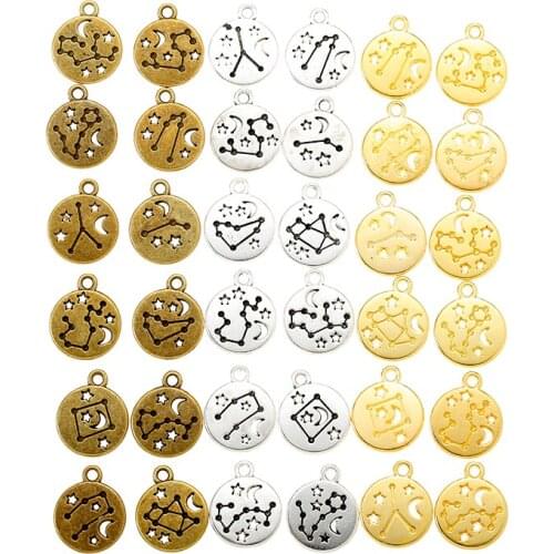 12pcs(1set) Wholesale 3 Color Zodiac Charms Alloy Metal Constellation Pendants For DIY Handmade Jewelry Accessories Making
