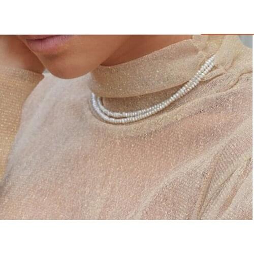 2 strands 4x5mm white baroque flat Pearl necklace gold clasp natural Freshwater PEARL Women Jewelry 17'' 43cm 35cm