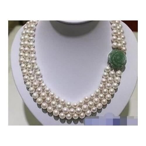 3strands 8-9mm Fresh water pearl necklace white 9-9.5mm 17"18"19" "Handmade"Alloy