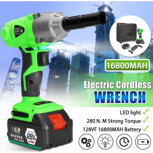 Cordless Impact Electric Wrench Stepless Speed Adjustable Socket Wrench Household Electric Tool with LED Light 128VF 16800MAH