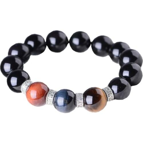 8mm10mm12/14/16mm Natural Obsidian Stone Bracelets Tiger Eye Stone Hand String Bangles Gift for Men Fine Jade Stone Jewerly