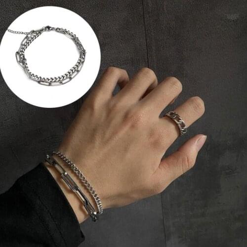 Punk Bracelets Bracelet Bangle Hiphop Circle Queen Thick Chain Double Chain Bracelet Women Jewelry Titanium Steel Link Chain