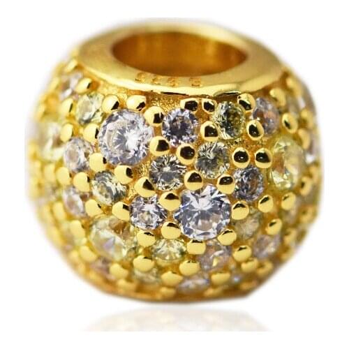 CKK Silver 925 Jewelry Fits Pandora Bracelets Gold-Plated Mix Pave Charm Multi-Colored Original Sterling Silver Beads