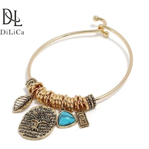 DiLiCa Trendy Vintage Bracelet for Women Bohemian Zinc Alloy Bracelet Bangle Female Gold Color Boho Bracelets Bracciali