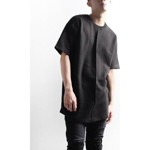 Summer mens T-shirt personalized leisure medium length glass sheepskin layered short sleeve T-shirt loose large size top