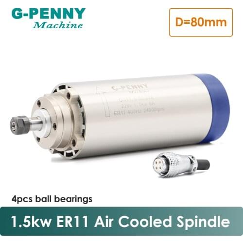 New Product ! 220V 1.5KW ER11 CNC Air Cooled Spindle Motor 80mm DIY Air Cooling 4 Bearings CNC Motor Spindle CNC router machine