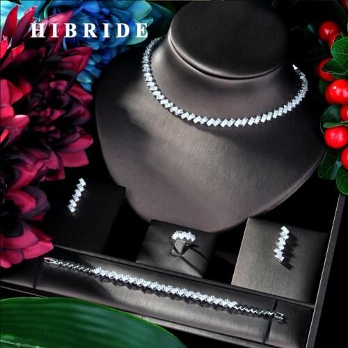 HIBRIDE Luxury Floral 4PCS DUBAI Jewelry Sets For Women Wedding Cubic Zircon Crystal CZ Indian African Bridal Jewelry Sets N-51