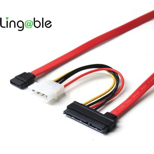 Lingable SATA Hard driver Cable SATA 22pin 7+15pin to SATA 7Pin + Molex 4Pin Cable for HDD SSD Hard disk Computer cables 50CM