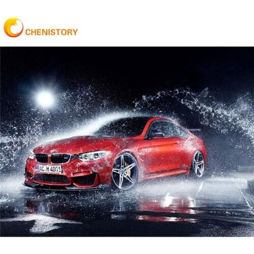 CHENISTORY Diy Framed Oil Painting By Numbers Kits Moving Car In Water Scenery Paints For Adults Acrylic Canvas Living Room Deco