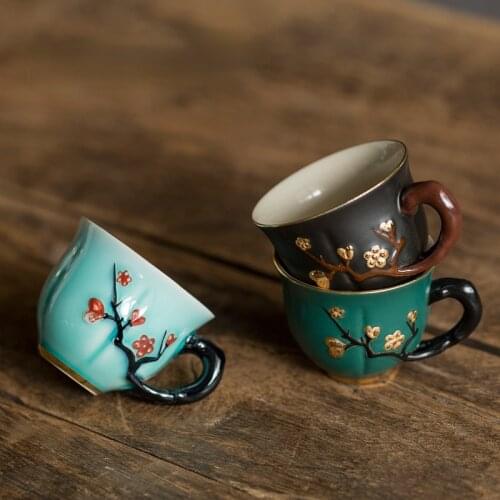 Chinese Style Handmade Ceramic Small Cups 50/70ml Teacup with Handle Personality Mugs Chinese Porcelain Tea Set Tea Cup