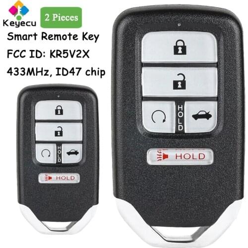 KEYECU Replacement Smart Remote Control Car Key With 4 1/ 5 Buttons & 433MHz & ID47 Chip - FOB for Honda Civic 2016-2018, KR5V2X