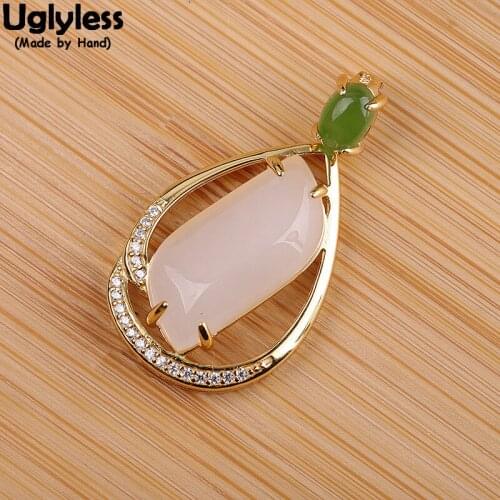 Uglyless Classic Water Drop Pendants for Women Evening Party Dress Nature Jade Necklace NO Chain Hollow Crystals Fashion Jewelry