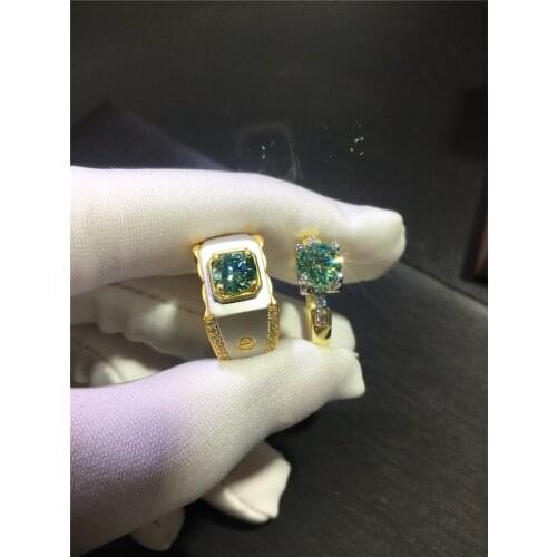 Couple ring man ring crackling green moissanite ring for women jewelry for wedding 925 silver gold plated birthday gift