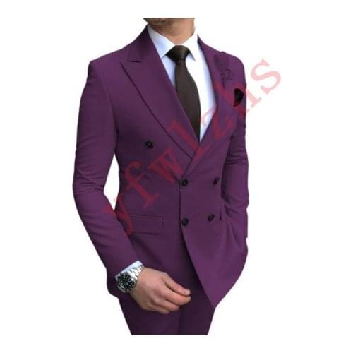 Handsome Groomsmen Double-Breasted Groom Tuxedos Mens Wedding Dress Man Jacket Blazer Prom Dinner (Jacket+Pants+Tie) T01