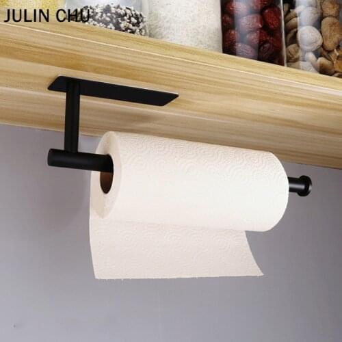 Kitchen Toilet Paper Holder Black 304 Stainless Steel Adhesive Bathroom WC Tissue Roll Shelf Big Paper Towel Hanger Bar Creative