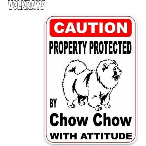 Volkrays Fashion Car Sticker Property Protected By Chow Chow Dog Car Accessories Reflective High Quality PVC Decal,13cm*9cm