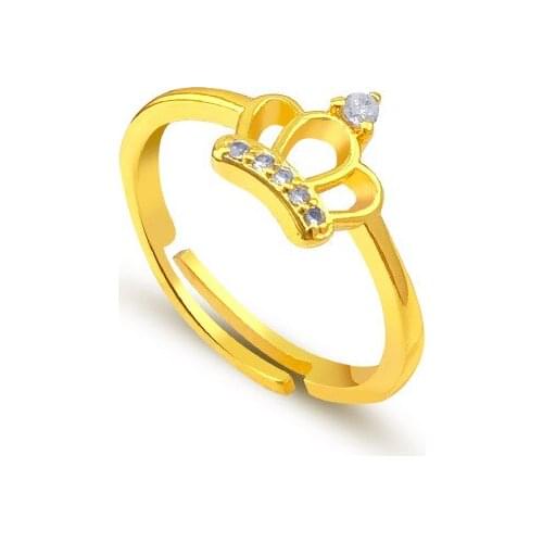 Trendy 18K Gold Rhinestone Crown Ring Jewelry Classic Golden CZ Crystal Rings For Women/Girl