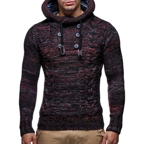Mens Hoodie 2021 Winter Men Warm Hooded Knitted Pullovers Sweatshirt Long Sleeve Turtleneck Men Sweater Solid Color Sweater