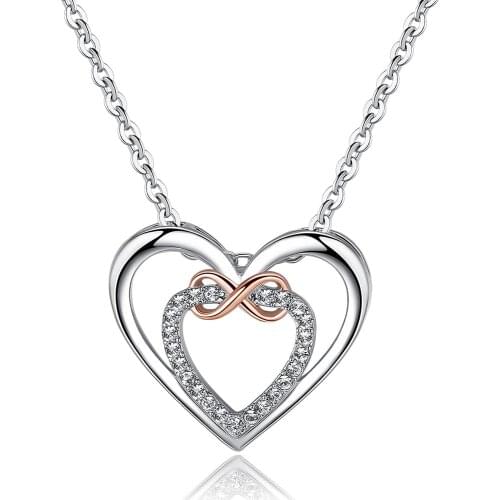 2018 New Infinity CZ Heart Necklace for Women Rose Gold and Rhodium Plated AAAA Cubic Zirconia Wedding Jewelry
