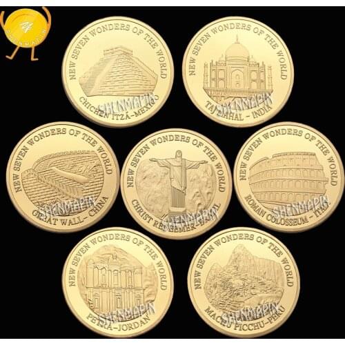 WR Seven Wonders of the World Commemorative Coin New 7 World History Culture Gold Coins Collectibles Home Decorations Art Gift
