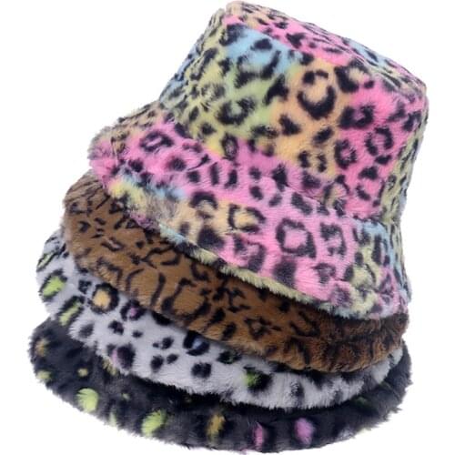 HanXi Imitation Rabbit Fur Bucket Hat Unisex панама теплая Winter Panama Leopard панама мужская