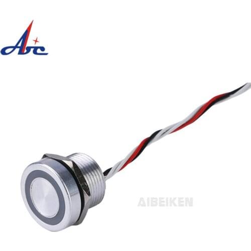 IP68 waterproof 16mm NO flat head momentary Ring led illuminated piezo touch switch 300mm wired sealed angel light piezo switch