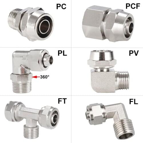 Pneumatic connector nickel-plated copper external thread 1/8 1/4 3/8 1/2 3/4 trachea quick connector 6 8 10 12 14 16mm