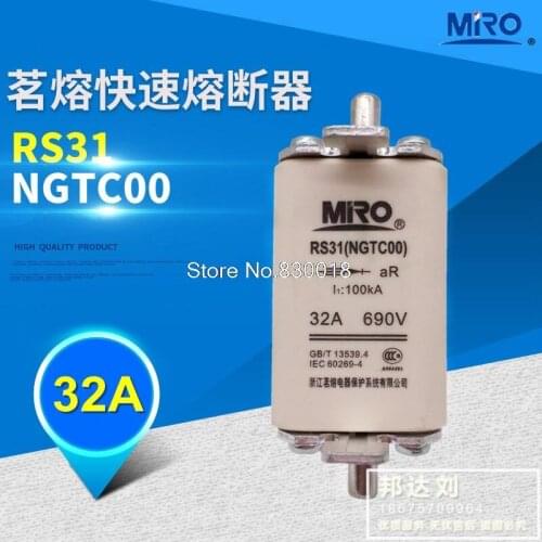 RS31-32A MRO Mingrong Square Tube Knife-Shaped Contact Fast Fuse RS31 NGTC00 32A--10PCS/LOT