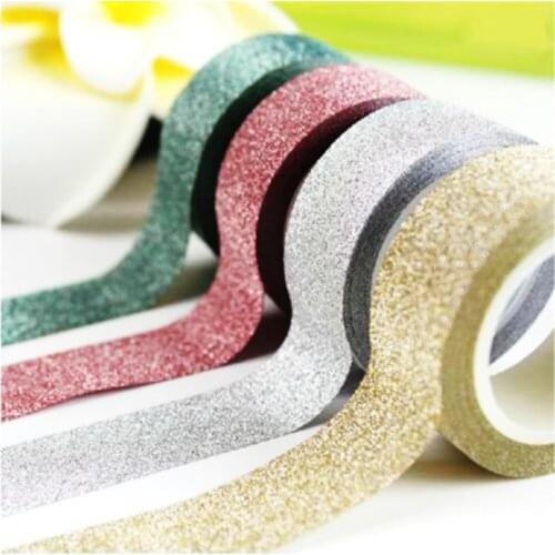 5M DIY Self-adhesive Glitter Washi Paper Tape Sticker Wedding Birthday Festival Decoration Home Decor