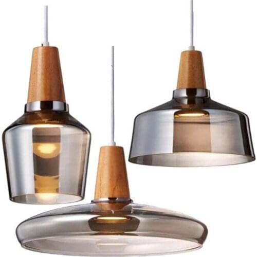 Nordic shop window handmade creative bedroom lamp restaurant glass chandelier three-head bar coffee shop solid wood chandelier