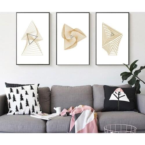 Modern Abstract Canvas Painting Wall Art Geometric Gold Line Pictures Poster and Prints Living Room Home Decor