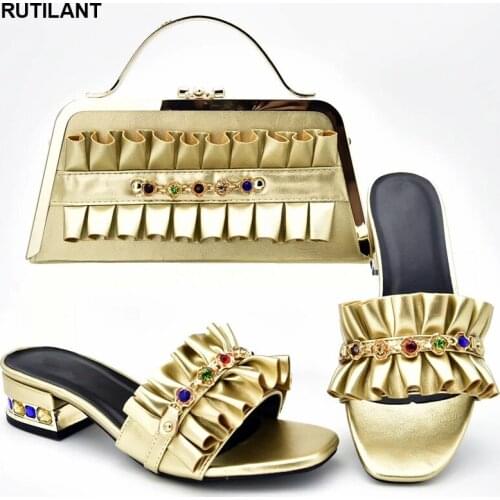 Shoe and Bag Set for Party In Women Italian Ladies Shoes and Bags To Match Set Decorated with Rhinestone Wedding Square heel