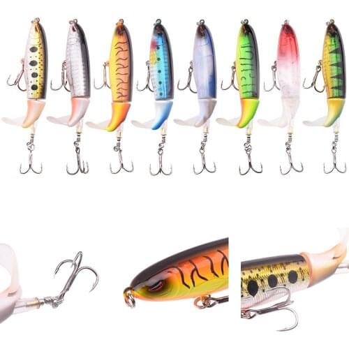 8pcs Whopper Plopper 10cm 13g Floating Fishing Lure Artificial Hard Bait Wobbler Rotating Tail Fishing Tackle with 3D Eyes