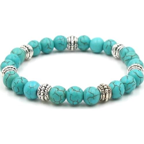 High Quality Green Natural Turquoises Stone Bracelet Homme Femme Charms 8MM Men Strand Beads Yoga Bracelet For Women