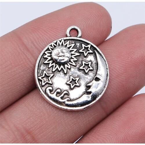 WYSIWYG 10pcs 23x20mm Antique Silver Color Antique Bronze Color Sun Stars Moon Charms For Jewelry Making DIY Jewelry Findings