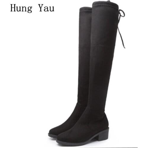 Women Snow Boots Over-the-Knee 2018 Winter Short Plush Female Casual Shoes Woman Flat Fashion Lace Up Platform Plus Size 34-43