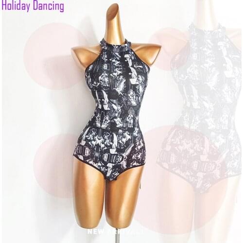 2021 New W190 Sleeveless Women Latin Dance Bodysuit Floral Design Latin Dancing Tops Performamnce Modern Dance Dress