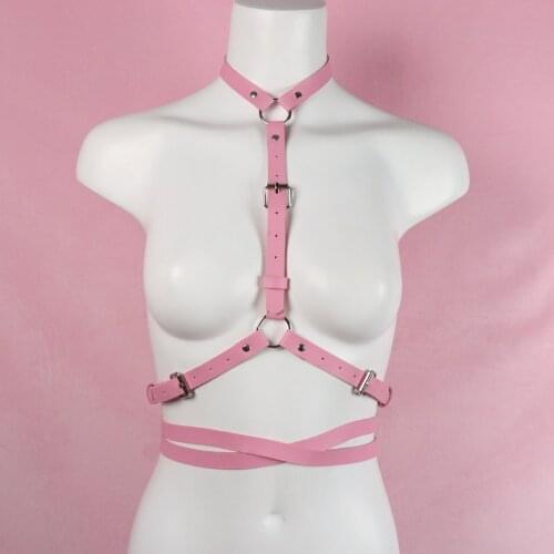 Women Harness Top Pink PU Leather Sword Belt Suspenders Adjustable Punk Waistband Gothic Accessories Rave Outfit Bdsm Lingerie