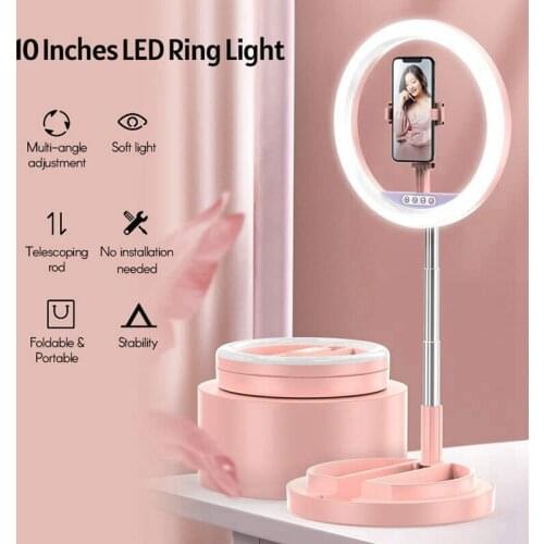 10 Inch Foldable Ring Light LED Filling Ligh with 360 Degree Rotatable Mobile Phone Holder