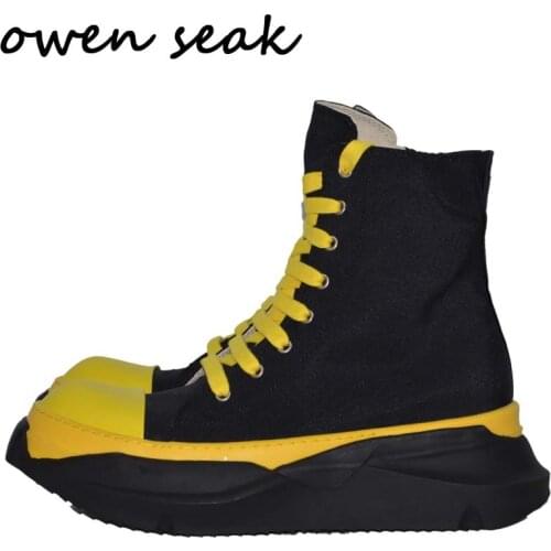 21ss Owen Seak Men Canvas Shoes Luxury Trainers Boots Lace Up Casual Women Height Increasing Zip High-TOP Flats Black Sneakers