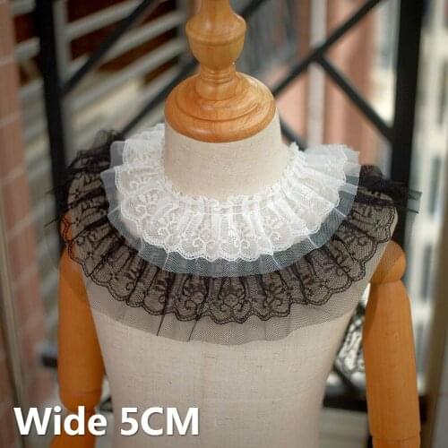 5.5CM Wide White Black Double Layers Tulle Embroidered Mesh Lace Appliques Fringe Ribbon 3D Ruffle Trim DIY Sewing Guipure Decor