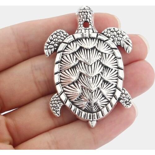 6PCS Antique Large Turtle Tortoise Charms Pendants for Necklace Making Jewelry Findings 58x41mm