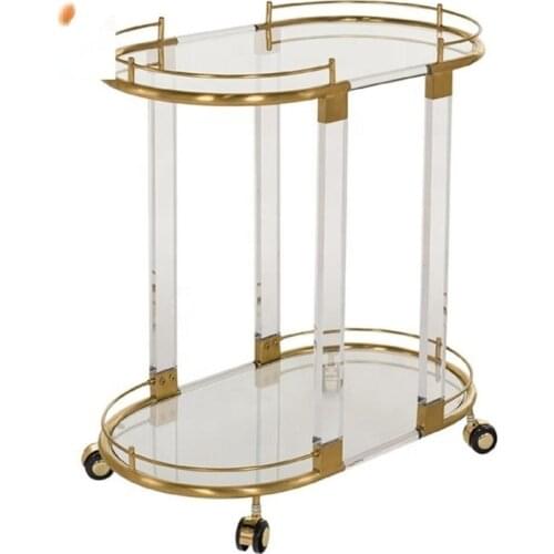 Factory Custom Hotel Service Trolley Acrylic Bar Cart With Antique Wheels