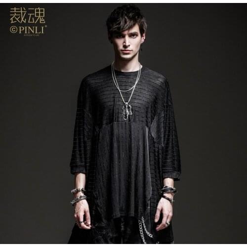 Free shipping New mens male fashion soul black soul 2020 autumn black dark striped loose short sleeve T-shirt BC201111121