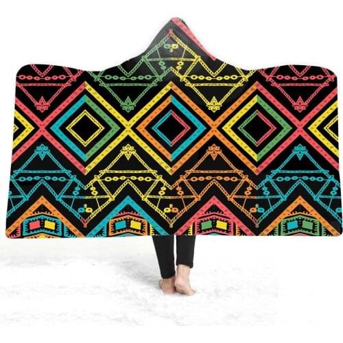 Bohemian Fashion Simple Striped Pattern Printing Magic Cape Cashmere Thickened Double Layer Thermal Hooded Portable Blanket