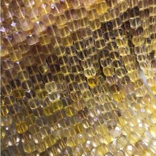 Natural yellow fluorite Faceted Cube Beads ice clean Square Perle Charm Gemstone For Jewelry Making DIY Bracelet Silver Necklace