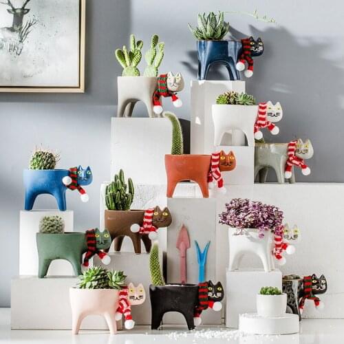 Creative Cat Tail Flowerpot Container Ceramic Cartoon Animal Flower Pots Cactus Succulent Plant Poted Home Office Desktop Decor