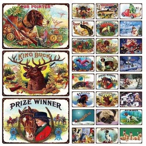 Home Decoration Christmas Halloween Animal Tin Sign Vintage Plate Poster Santa Claus and Dog Art Painting Metal Signs Decor